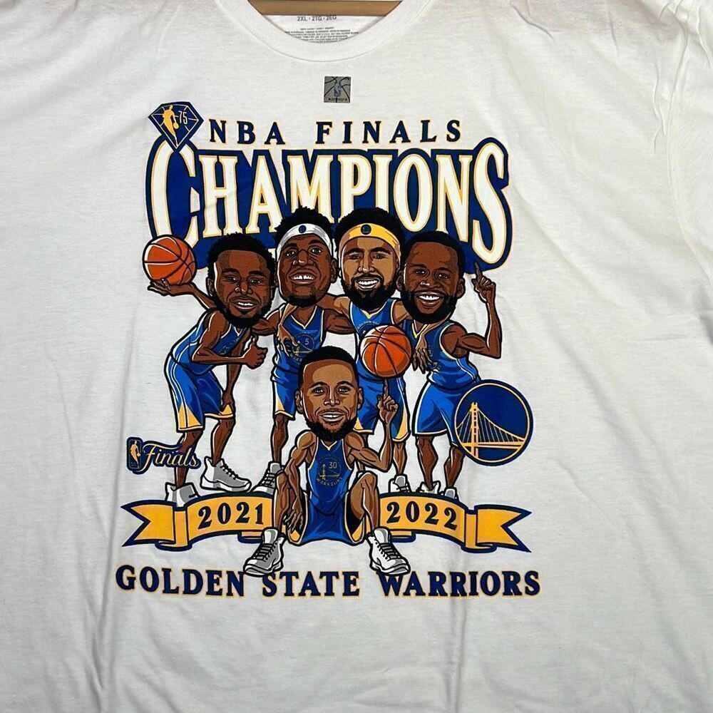 Golden State Warriors cartoon team portrait NBA Finals T-Shirt -NWT Men 2X-Large